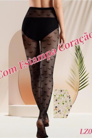 Meia Calça Arrastão com detalhe de coração